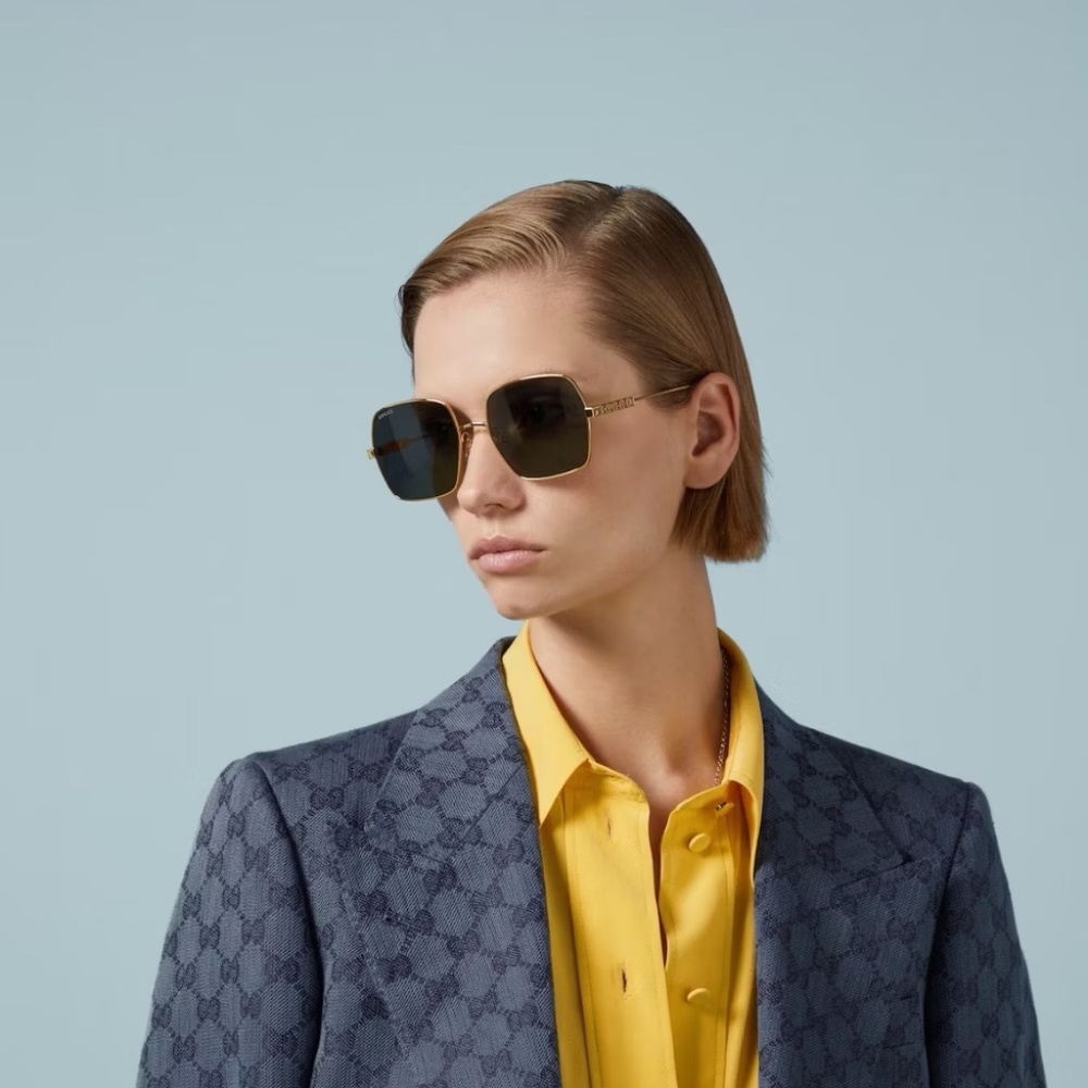 NEW GUCCI SUNGLASSES, GOLD GRAY SQUARE UNISEX EYEWEAR GUCCI - Picture 3 of 15